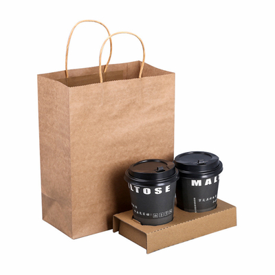 Kaffee-Carry Kraft Paper Bag Brown-Papiertüte mit Griff nehmen weg